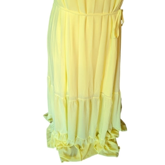 Buttery yellow chiffon flowy t back fairycore belted maxi sun dress sz 2 - Picture 5 of 13